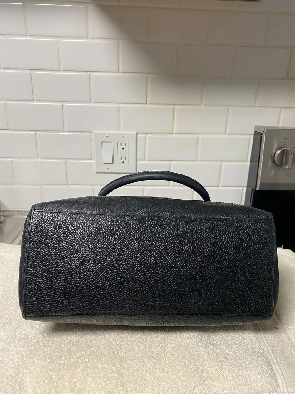 kate spade Black Pebbled Leather Satchel with Tassel and Front Zip